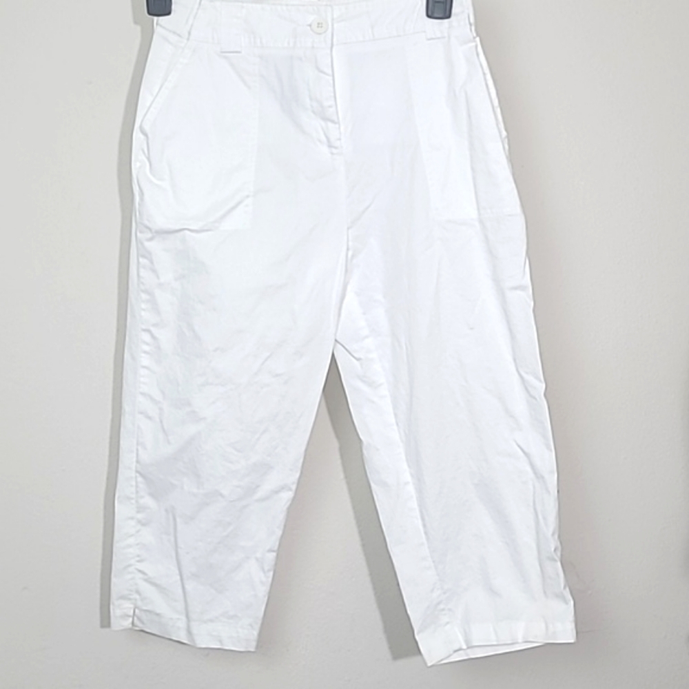 White High-Waisted Stretch Capris Straight Leg Belt Loop Cotton Blend Size 6 EUC